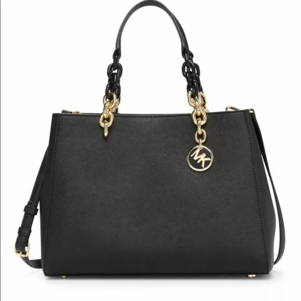 NWT Michael kors Cynthia Medium Saffiano Leather Satchel in black